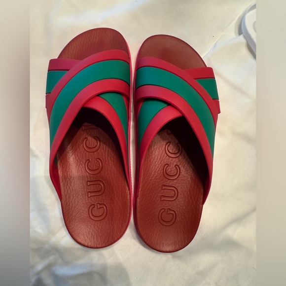 Gucci Red and Green Crisscross Slides - Picture 3 of 6